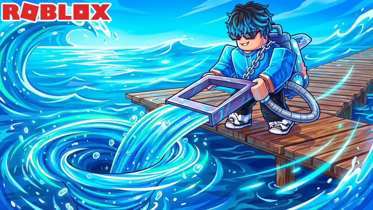 Promotional art of +1 Drain Water Per Click pouring water into a whirlpool, fan wiki